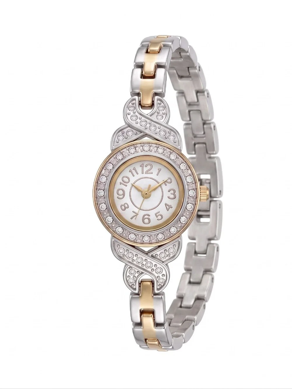 NWT Glam & Glow Two-Tone Gold & Silver Rhinestone Embellished Bracelet Watch